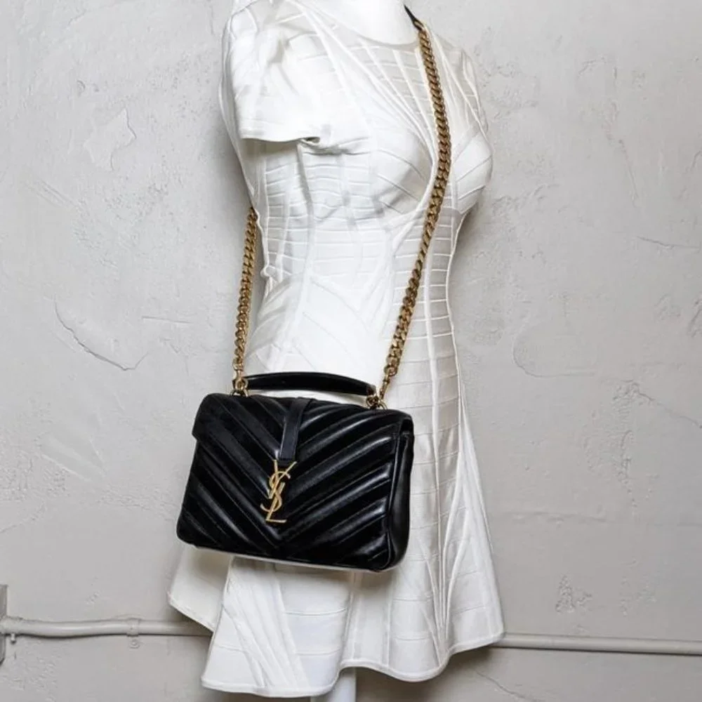 SOLDSaint Laurent Monogram College Medium Black Suede Leather Satchel - Picture 8 of 8